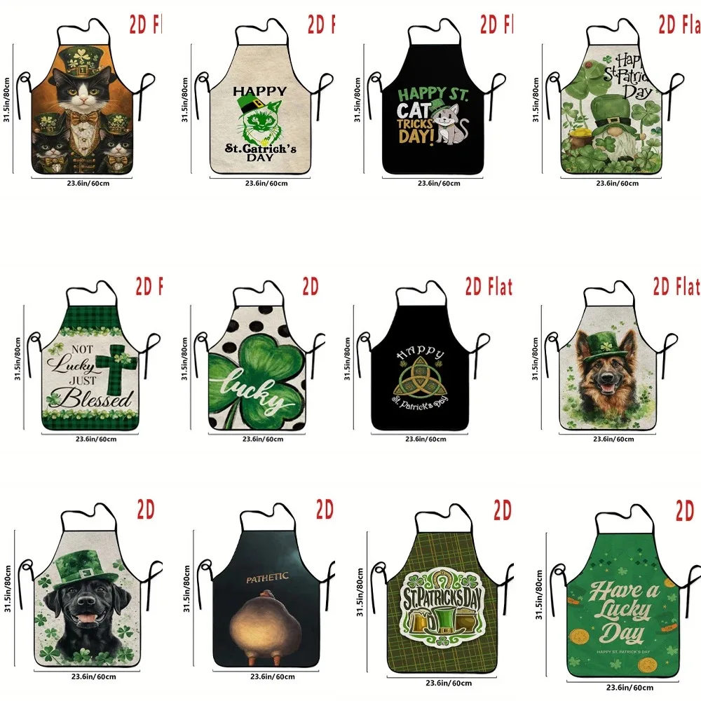 

Happy St Patricks Day Apron Lucky Shamrock Cat Dog Printed Cooking Bib Irish Party Kitchen Baking Pinafore For Women Men