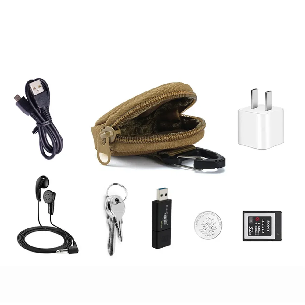 Tactical EDC Key Wallet Holder Oval Coin Purses Pouch  Circle Belt Bag Keychain Zipper Pocket Outdoor Tool Bag
