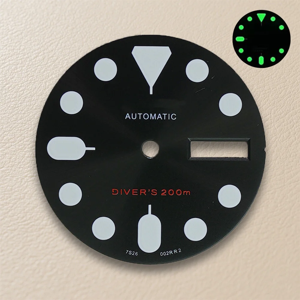 28.5mm S Logo SKX007 Dial Fit NH35/NH36/4R36 Movement Strong Green Luminous Sunray/Matte High-Quality Watch Modified Accessories
