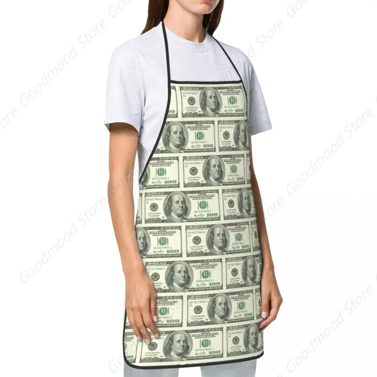 Unisex United States 100 Dollar Apron Kitchen Chef Cooking Baking Bib Women Men Banknotes Pattern Tablier Cuisine for Painting