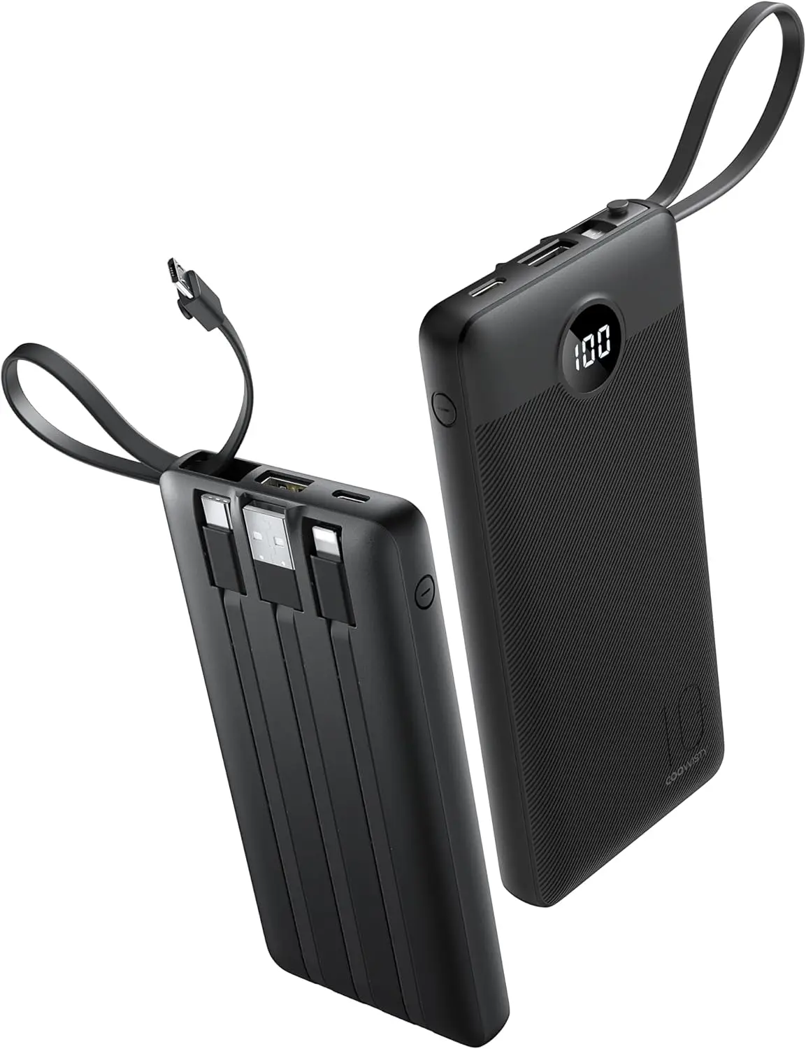 

Тонкий внешний аккумулятор на 10000 мАч со встроенными кабелями, USB-C, 5 выходами, LED-дисплеем для iPhone/Android, для путешествий
