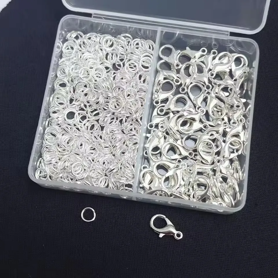 1box Silver Color Lobster Clasps And Open Rings Bracelets Necklaces Connector DIY Jewelry Craft Making Accessories Supplies Kit