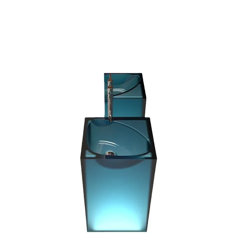 

Transparent resin column basin Home B & B hotel bathroom Floor-to-ceiling integrated art wash basin Simple wabi sandy