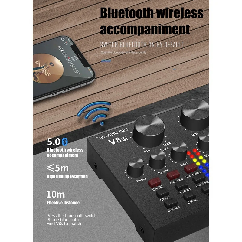 V8S Live External Bluetooth Sound Card Smartphone Voice Changer 12 Kinds Of Sound Effects 4 Mods For Android IOS Phone