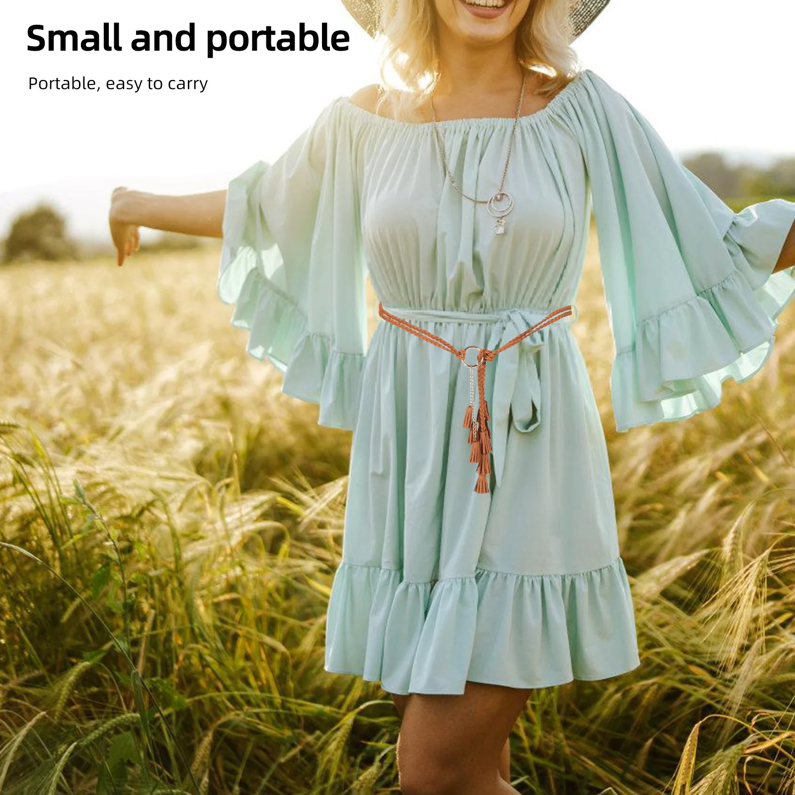 

Women Brown Braided Woven Tassel Waist Rope Belt Boho Style Vintage Decorative Belt for Dress Pants and Casual Outfits