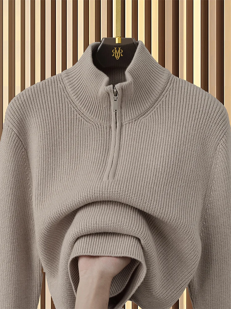 

Теплый, мягкий, вязаный шерстяной свитер на молнии для мужчин, осенне-зимний, с воротником-стойкой, повседневный, модный, Ciscape