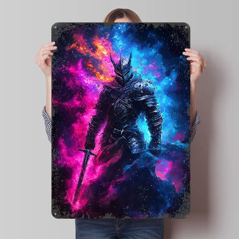 Knight in Cosmic Flames Tinplate Poster Customized Wall Art Vintage Retro Metal Signs for Decoration At Home Decorations Decor