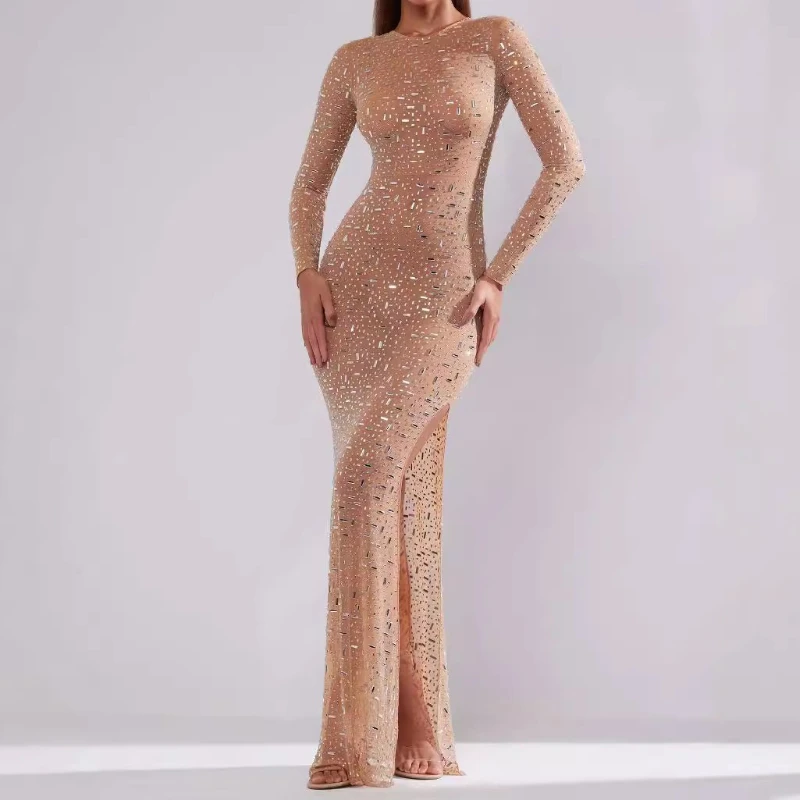 

2025 Autumn New Women's Clothing Bright Hot Stamping Diamond Sexy Suspender Mermaid Long Skirt