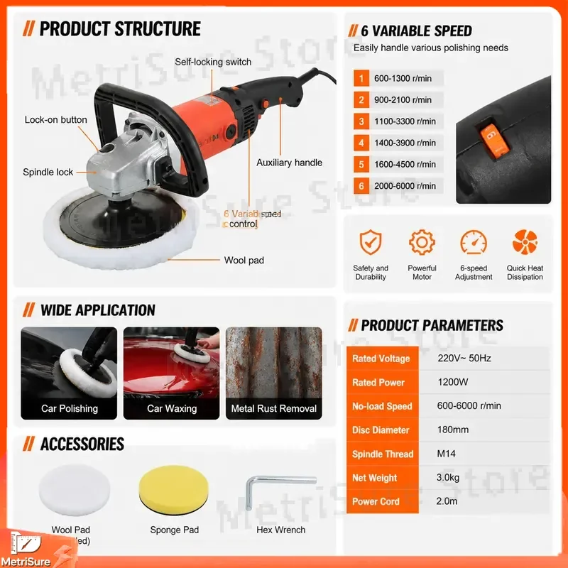 Portable Car Polishing Waxing Buffer for Auto Detailing Paint Correction and Surface Finishing with Variable