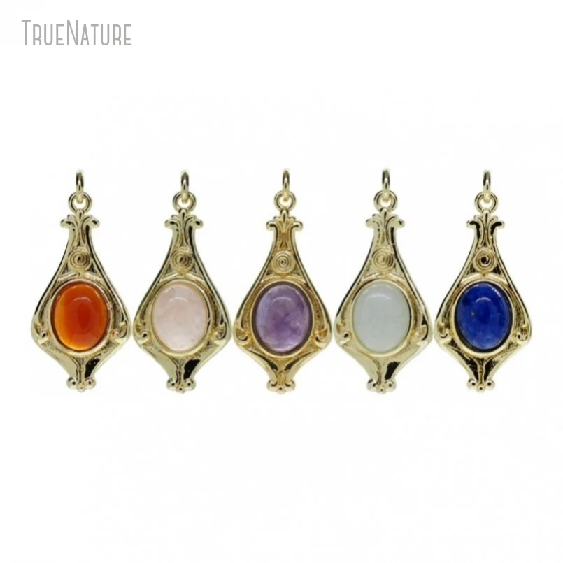 

1Pcs Jewelry Drop Oval Shape Teardrop Black Gold Color Carnelian Tiger Eye Stone Onyx Pendant PM50457