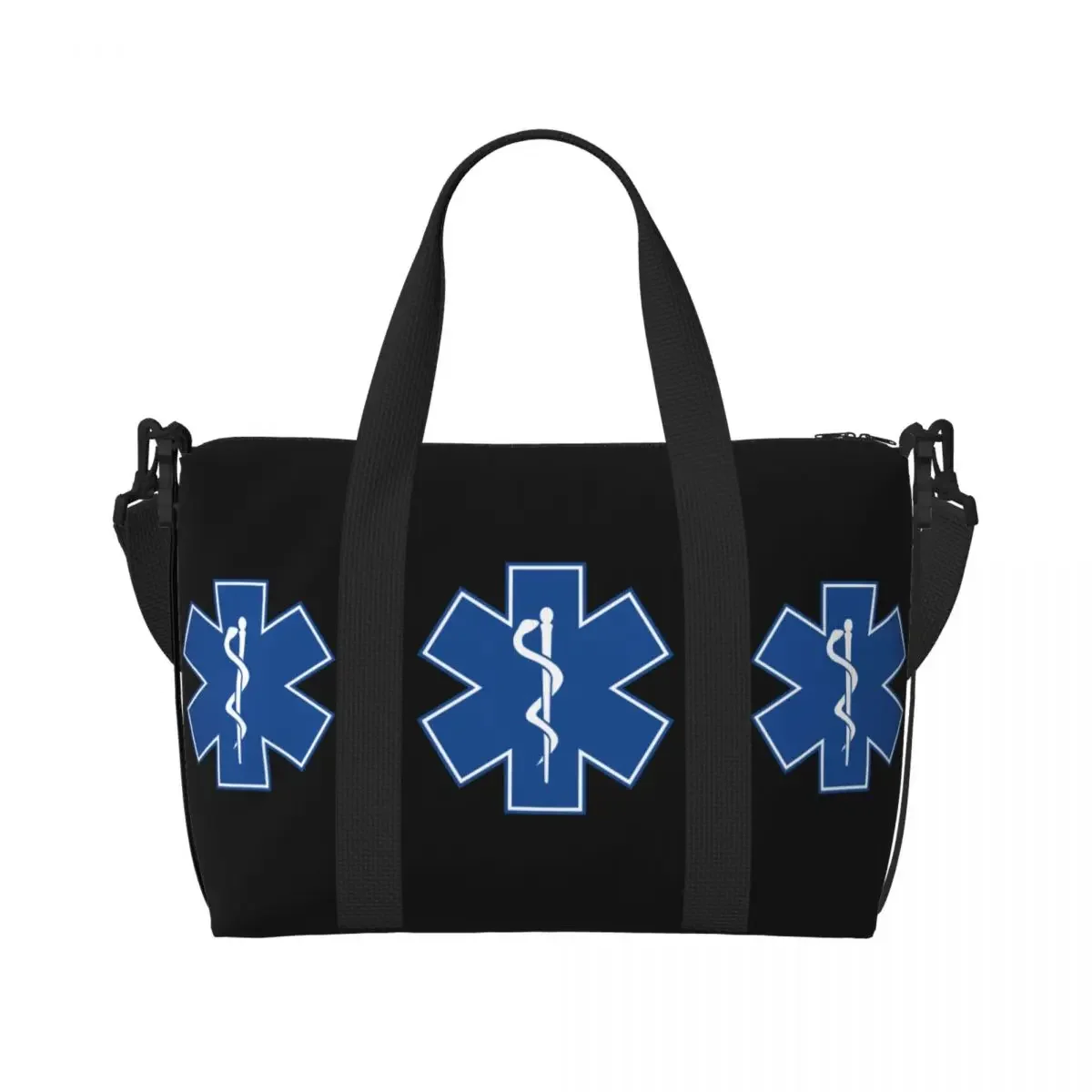Custom Star Of Life EMT Health Care Beach Tote Bag Women Paramedic Large Compartment Gym Beach Travel Bags