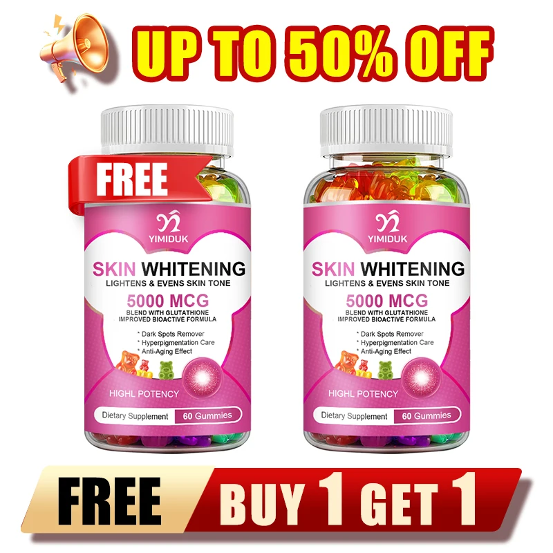 Skin Whitening Gummies, with Glutathione, Collagen and Bioth, Hydrated Youthful Skin, Glow & Spots Fading, Anti-Aging, 60 Count