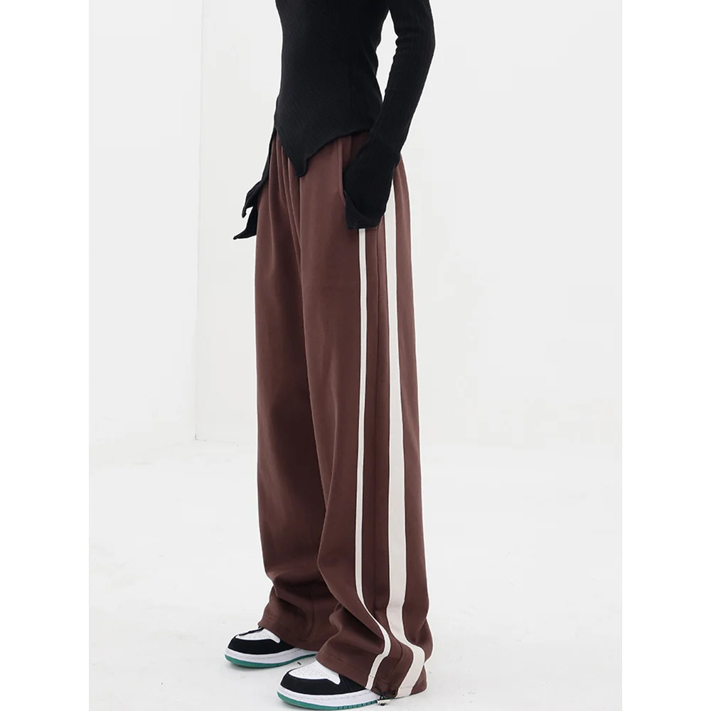 Sweatpants Women Straight Leg Pants Elastic Waist Wide Leg Pants Casual Baggy Loose Streetwear Fashion Beige Straight Trousers