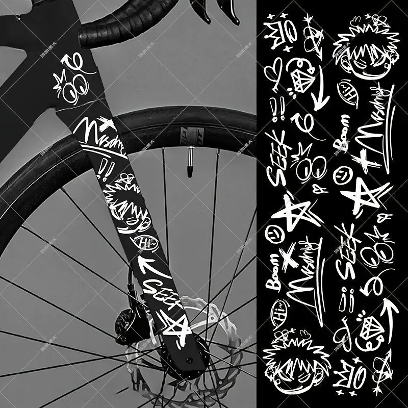 

2D flat stickers 35 complete sets of graffiti DIY bicycle frame protective stickers, mountain road fork protective film