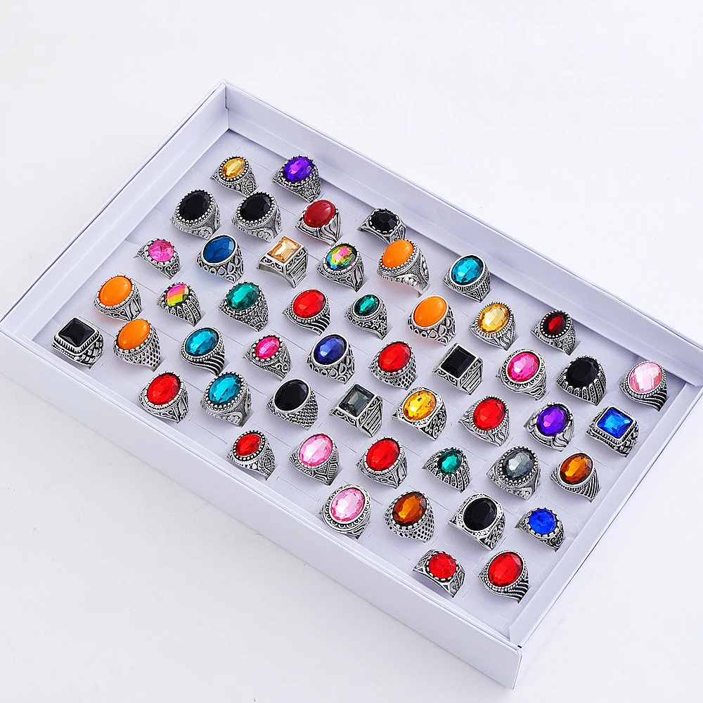 10/20/30/50 قطع الرجعية الملونة الزجاج خواتم للنساء الرجال مزيج اللون خمر مجوهرات هدايا الحفلات مزيج نمط