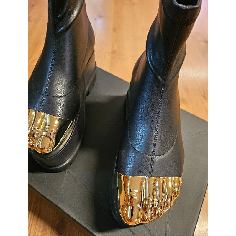 Golden Five Fingers Toe Platform Side Zipper Short Boots Woman Winter 2026 Heighten Thick Sole High Heels Women's Boots