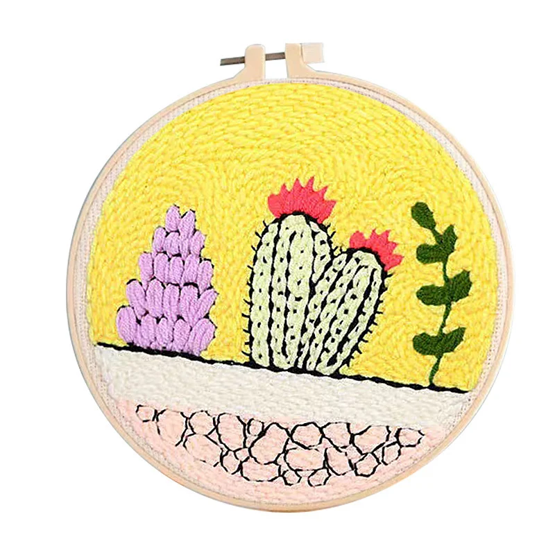 

Handmade Punch Needle Kit for Women, Cactus Plant Embroidery, Poke Wool, Yarn, Artwork for Beginner, Funny, School, Manual Kit