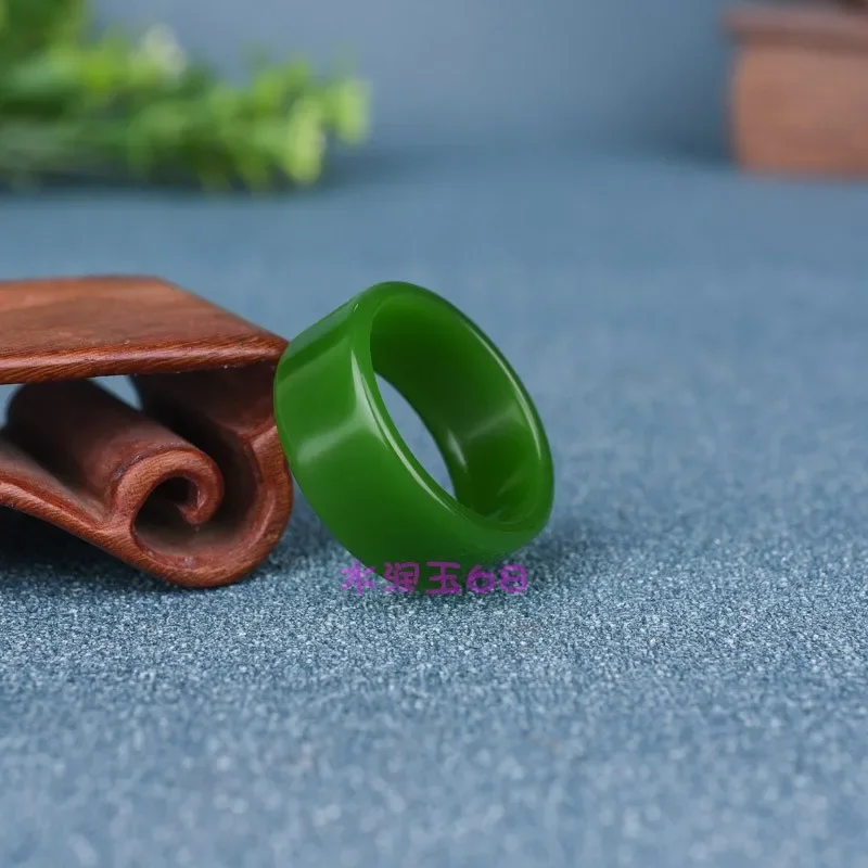 Natural Green White Hetian Jade 7-10 Size Flat Ring Chinese Jadeite Amulet Fashion Charm Jewelry Hand Carved Gifts Women Men