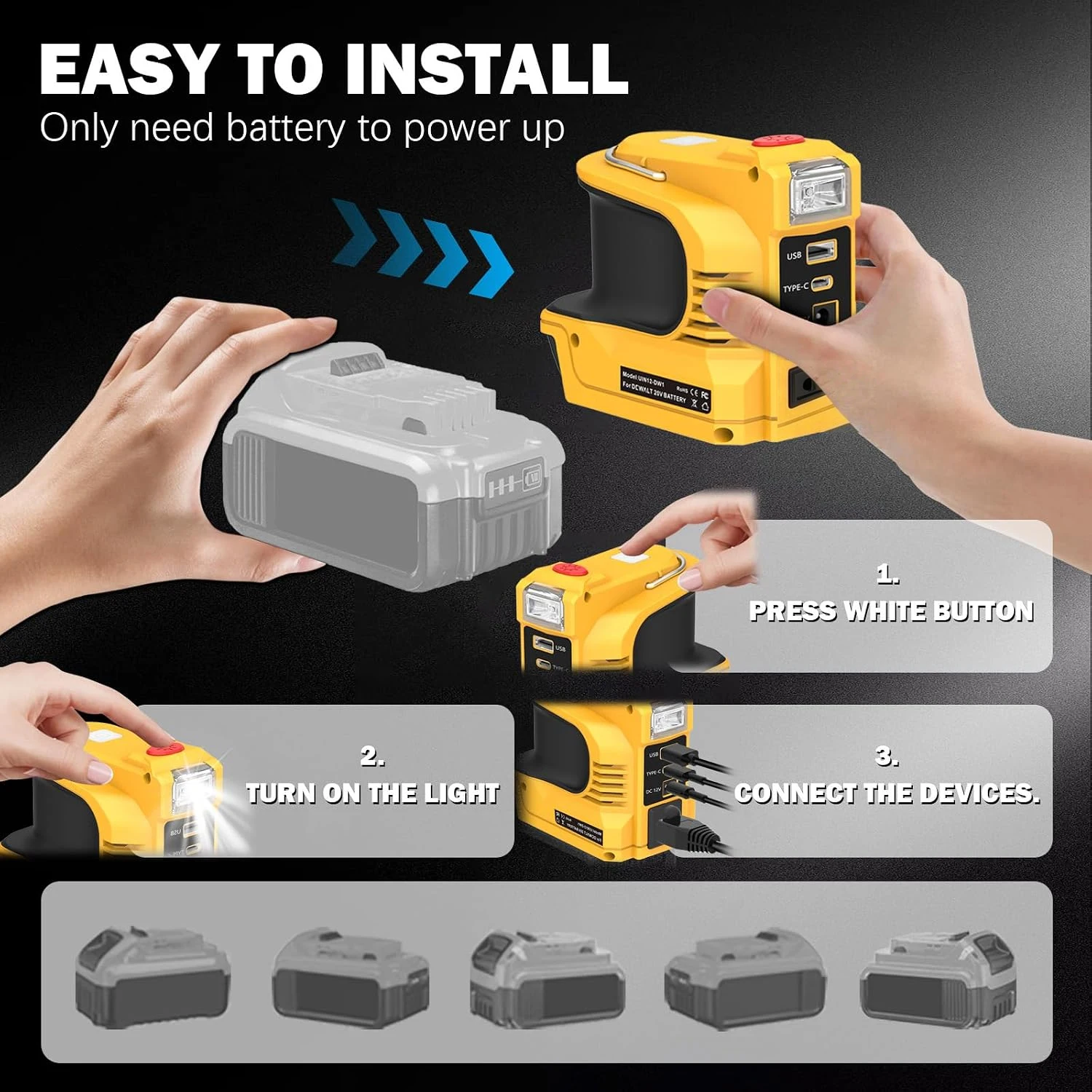 220W Power Inverter For DW 20V MAX Battery DC to AC Converter QC3.0 USB PD3.0 Type-C DC12V Portable Outdoor Power Station