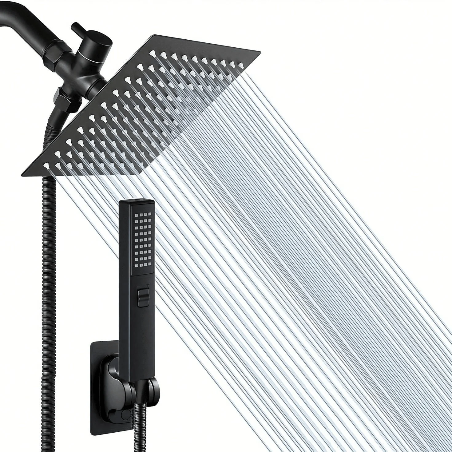 High Pressure Square Rain Shower Head With Handheld Sprayer Combo, Includes 60