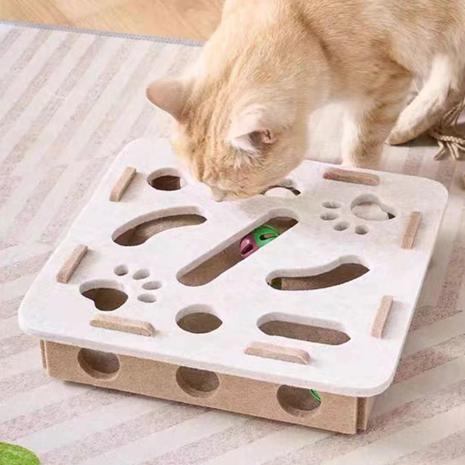 Interaktives Katzen-Puzzle-Spielzeug mit Glocke, Indoor-Kätzchen-Spielzeugbox zur Linderung von Langeweile, geistigen Stimulation und spielerischen Übungen für Katzen.