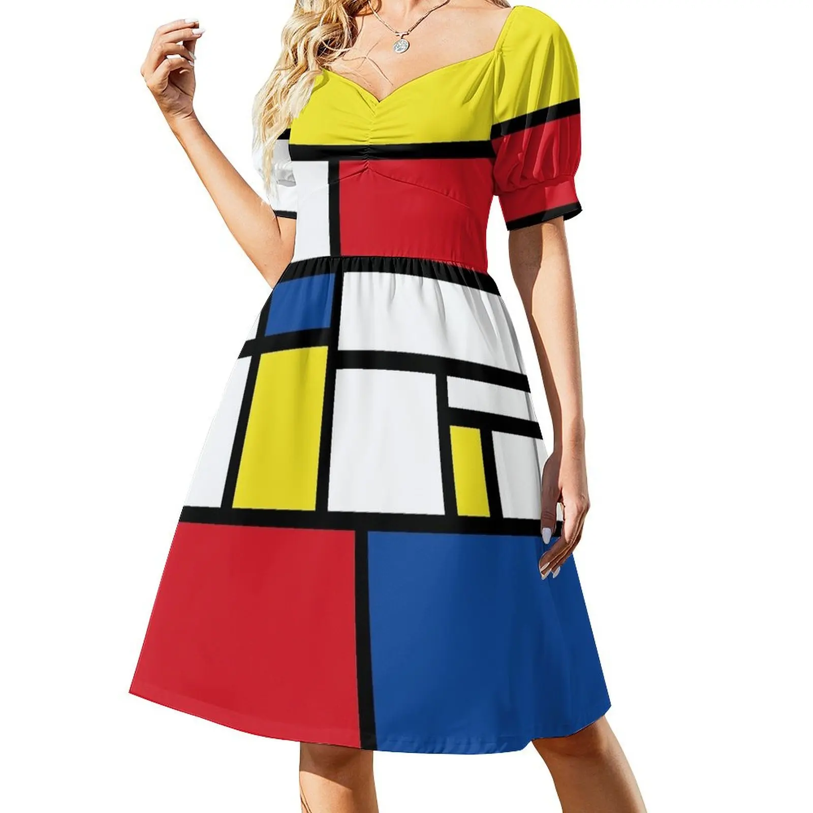 Mondrian Minimalist Avant-Garde De Stijl Modern Art Abstract Short Sleeved Dress clothing women summer 2025 clothes Dress