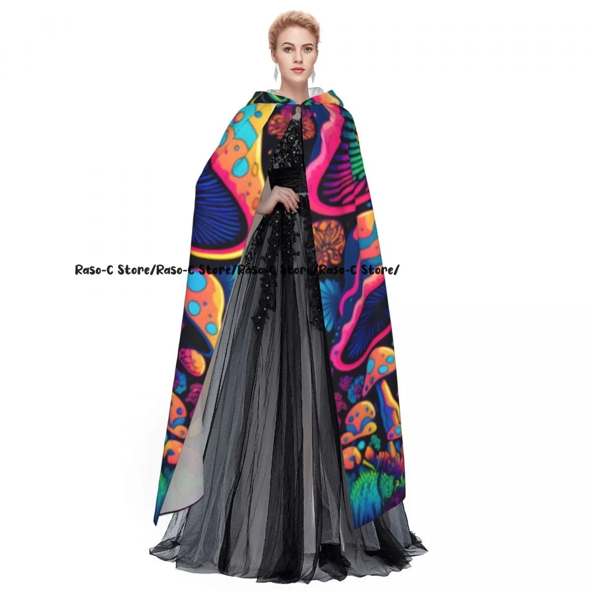 Long Cape Cloak Psychedelic Mushroomsprin Hooded Cloak Coat Autumn Hoodies