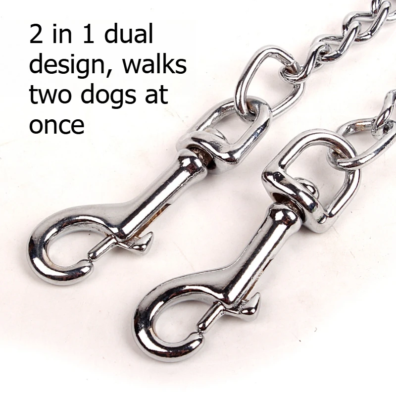 2 in 1 Double Dog Leash Metal Chain 360° Rotatable Anti-Tangle Chew Proof Durable for Small Medium Dogs