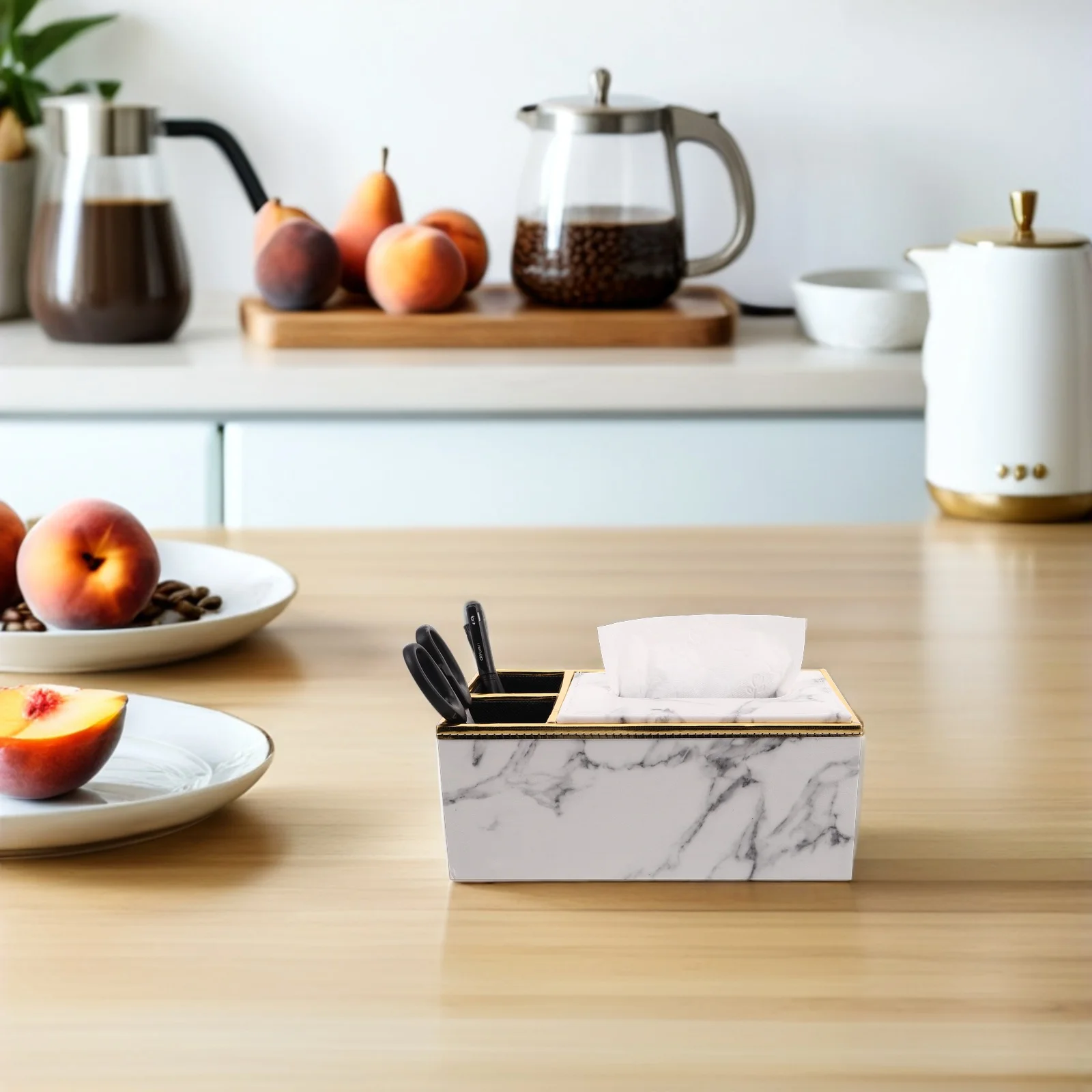 

2Pcs PU Marbling Pattern Tissue Box Organizer Rectangle Multifunction Decorative Storage Box Remote Holder for Kitchen