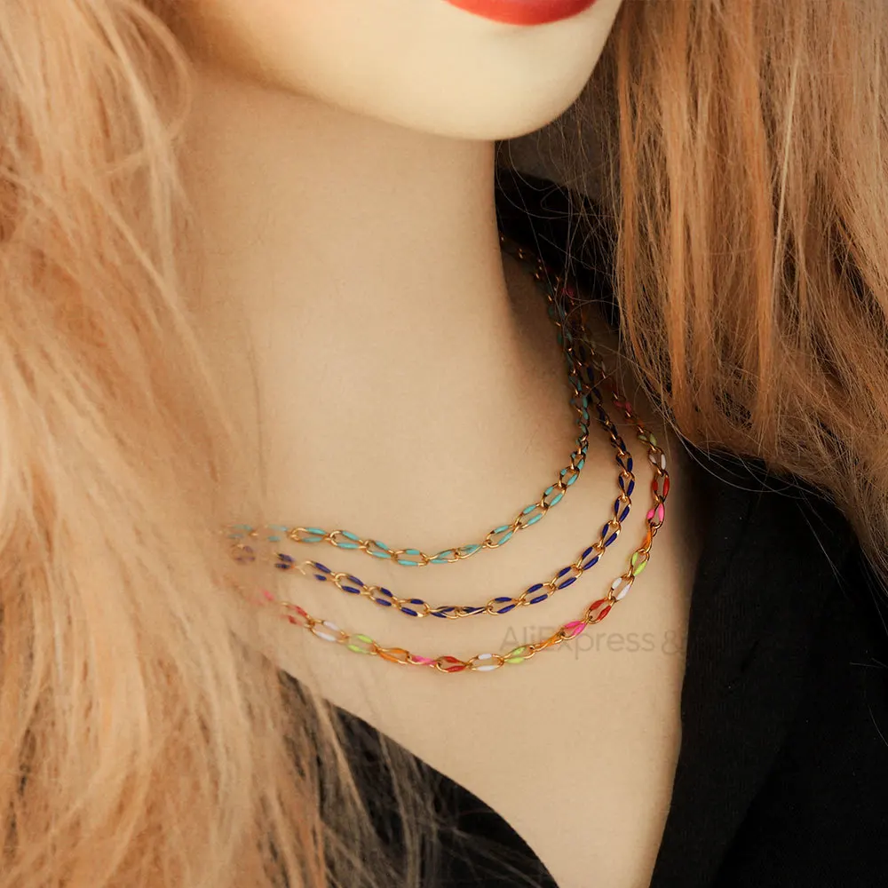 1 Meter Colorful Enamel Chain Stainless Steel Cable Rolo Link Body Gold Chain Belt for Jewelry Making DIY Necklace Bracelet Lots