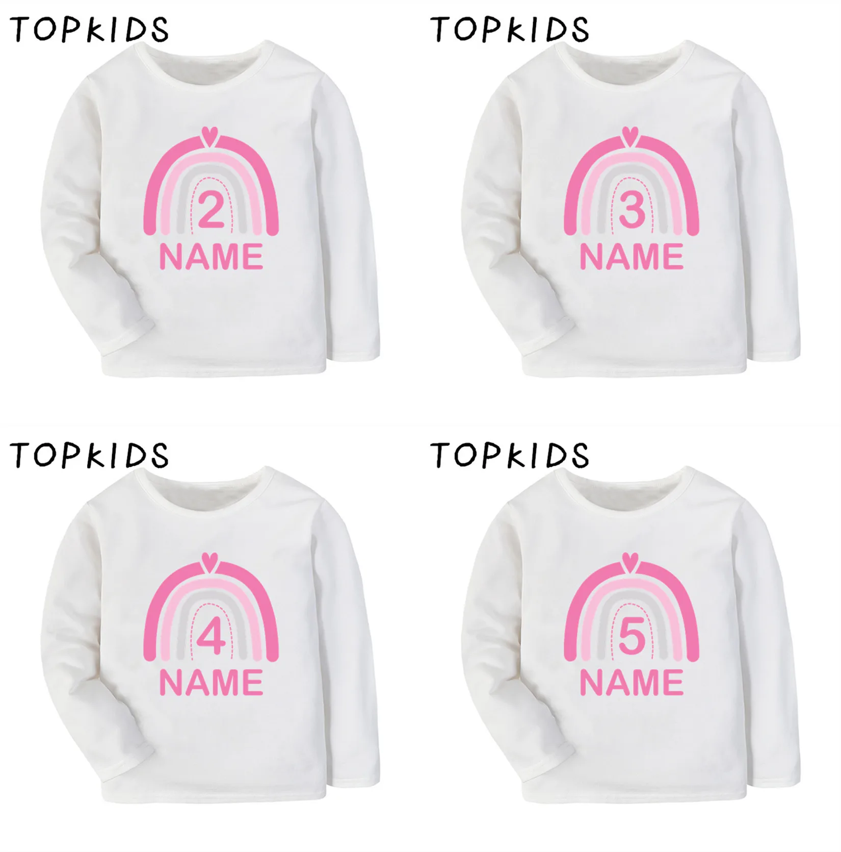 1 2 3 4 5 6 7 8 9 Years Girls Birthday Rainbow T-shirts Kawaii Kids Clothes Baby Tops Children Long Sleeve T shirt Gift Present