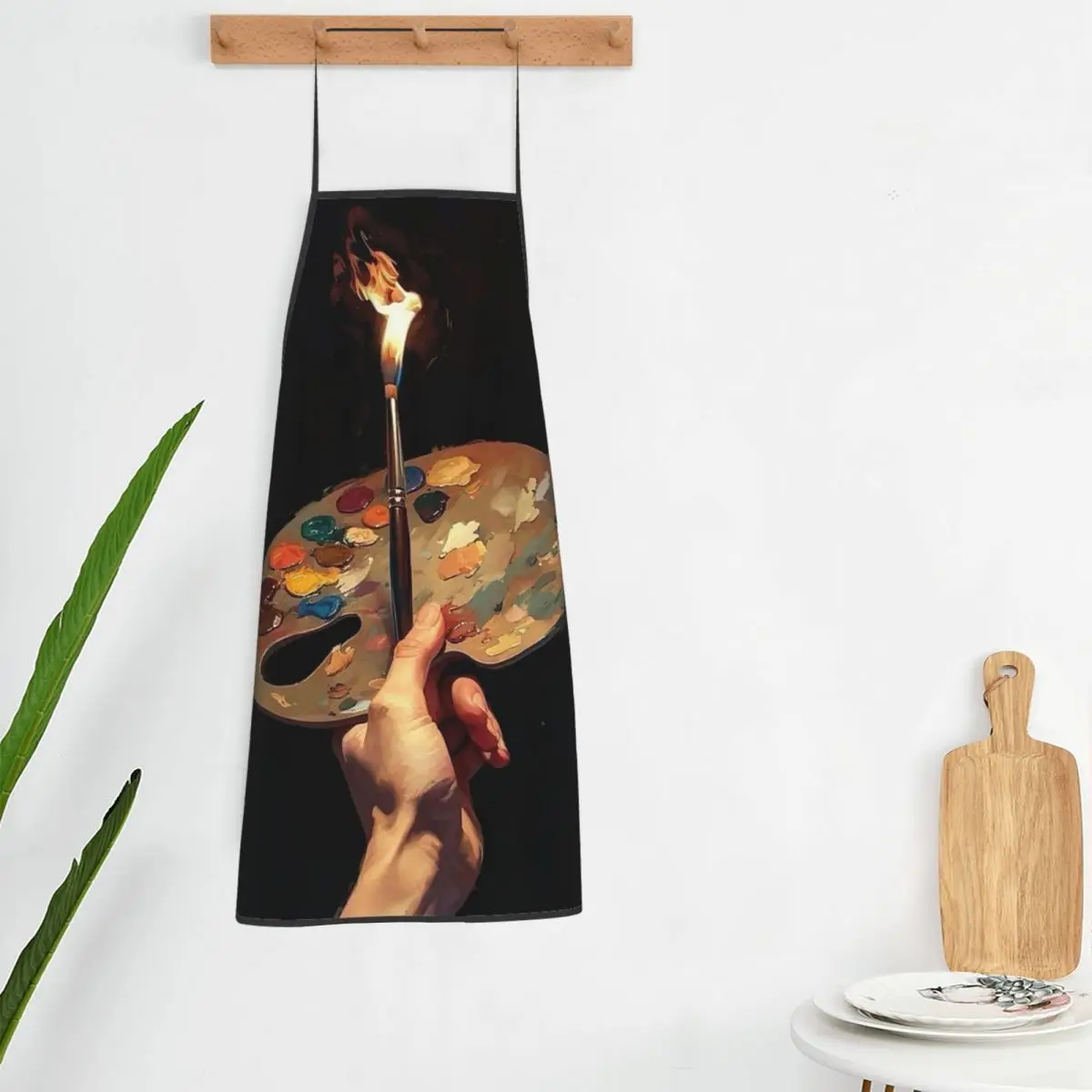 Artistic Paintbrush And Palette Print Apron Chef Cooking Cuisine Tablier Bib Kitchen Cleaning Pinafore for Women Men Painting