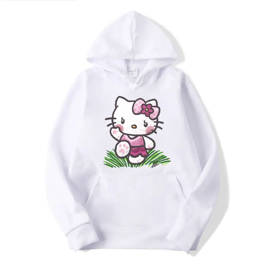 Red Hoodie Japanese Cartoon Miniso Free Shipping Y2k Hello Kitty Tops Women New Knitwear Cute Core Large Size Sweatshirt Tops