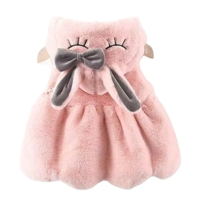 Cute Rabbit With Ears Plush Vest Baby Jacket Autumn Winter Warm Hooded Cashmere Girls Coat Princess Outerwear Clothes New