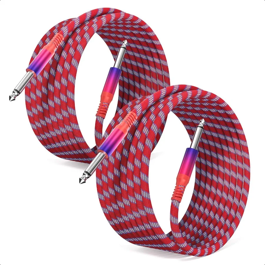 Cable de guitarra TS de 1/4 pulgadas, 10 pies, 2 paquetes, elegante cable de instrumento recto de 6,35mm, línea de audio macho a macho de cuarto de pulgada para Guita eléctrica