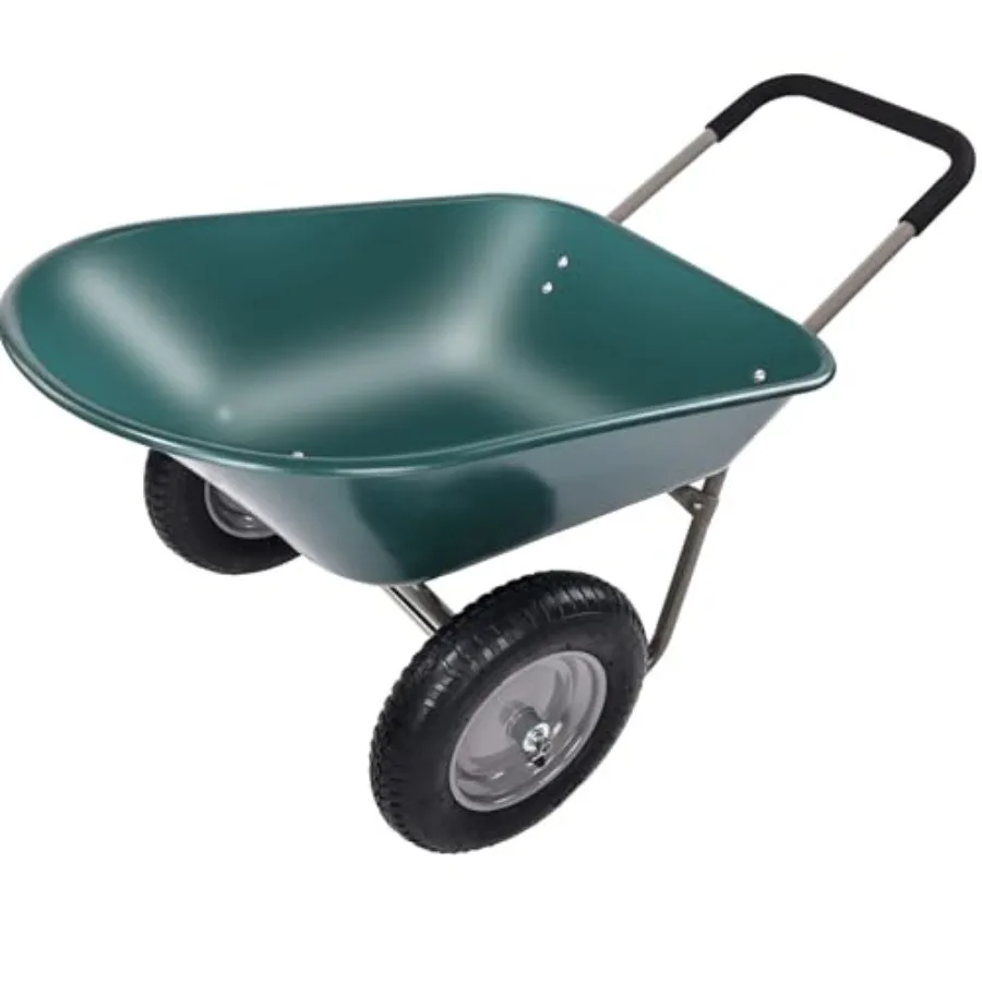 

Wheelbarrow Garden Cart Heavy Duty Home Utility Dual-Wheel Home Garden Yard Utility Wheelbarrow Cart with Built-in Stand Green