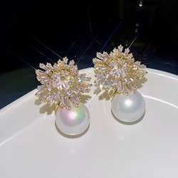 Korean Sparkling Rheinstone Pearl clip on earrings for Women Fashion Light Luxury Bridal Wedding Party Non Pierced jewelry