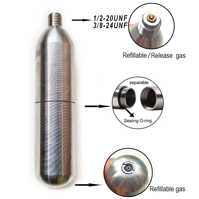 304 Stainless Steel Cylinder 33g CO2 Cartridge Refillable Inflatable Life Vest Scuba Ski Lifesaving Home Sodastream Water Beer