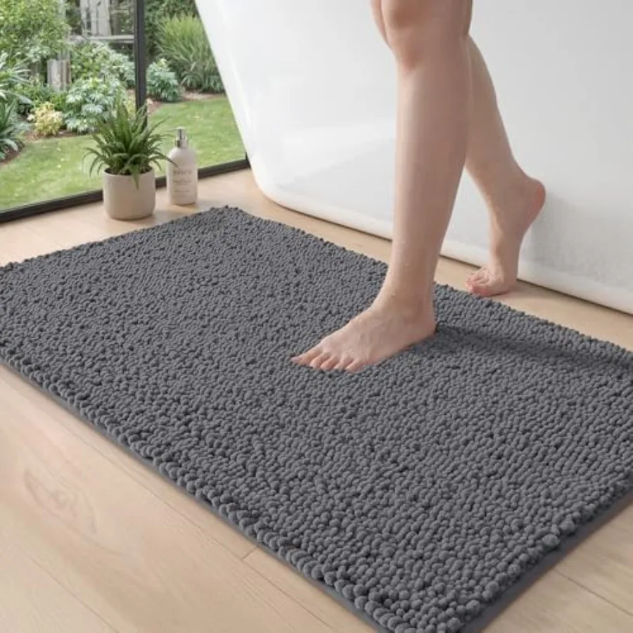

Bathroom Rugs 24x43 Super Soft Thick Chenille Absorbent Bath Mat Non Slip Machine Washable Fluffy Shag Bathmat for Tub Shower F