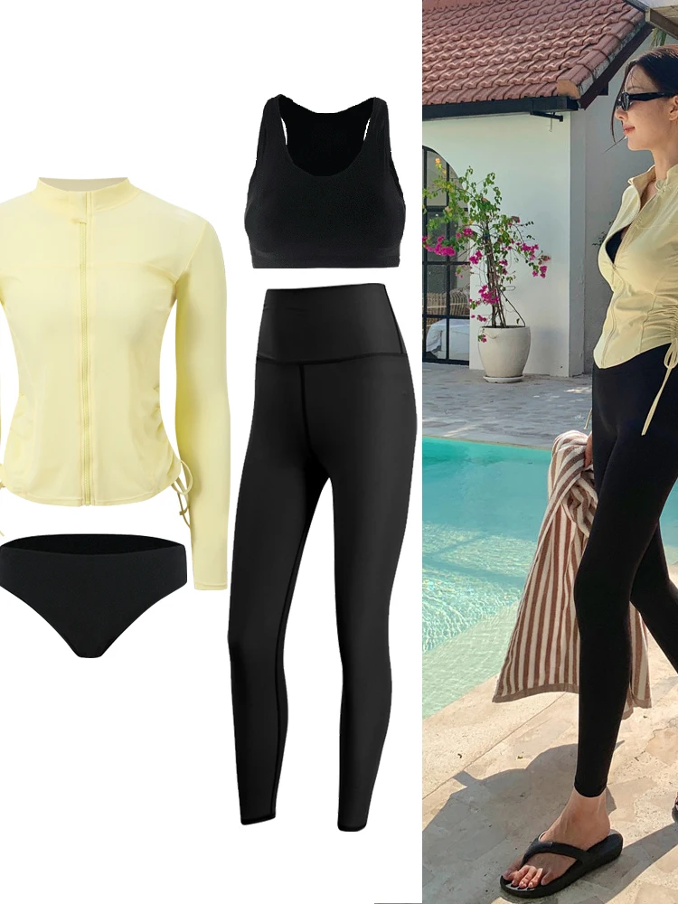 

New Women's Wetsuit Four-Piece Set Long Sleeve Separate Swimsuit Slimming Long Pants Warmth Enhancing Sun Protection Professi...