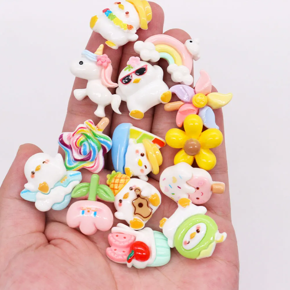 1-14PCS Resin Shoe Charms Kawaii Animal Duck Cake Flower Rainbow Ice Cream Candy Buckle Clogs Pins Hole Shoes Ornaments Slipper