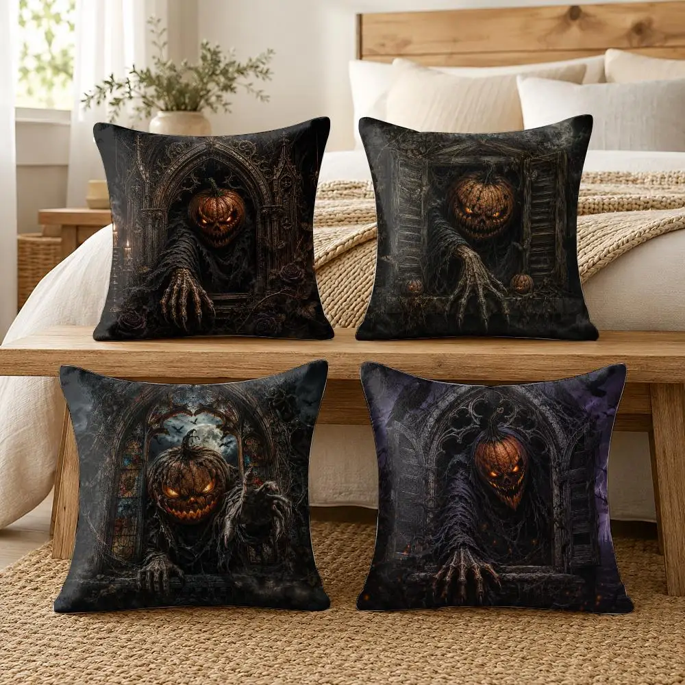 Eerie Gothic Pumpkin Cushion Cover Soft Short Plush Pillow Cover Smooth Cozy Texture Cushion Case Home Decor