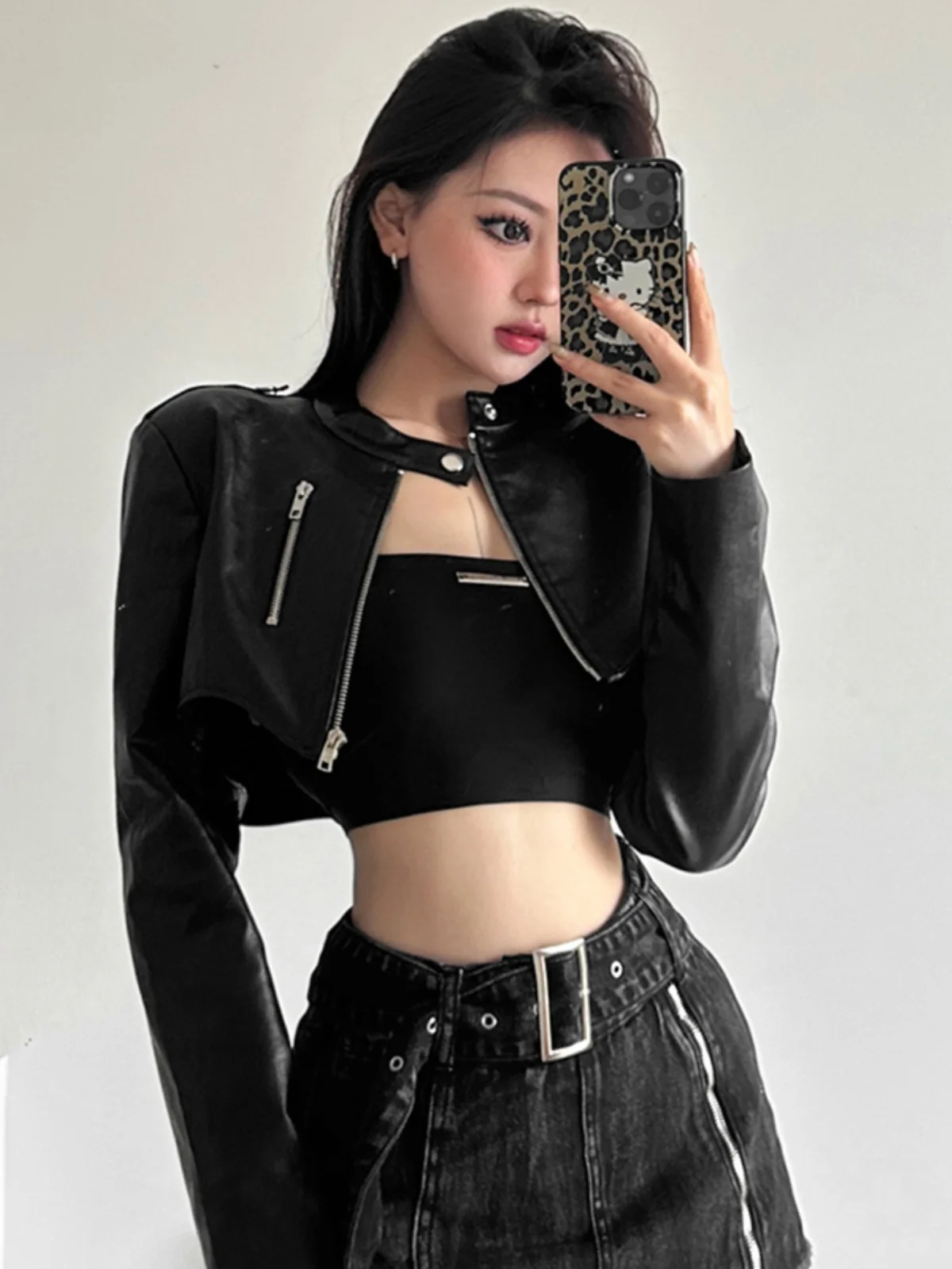 Cool Spicy Moto Zipper Design PU Pelle Or Jaet Sli Top in pelle versatile per giovani donne Street Sle