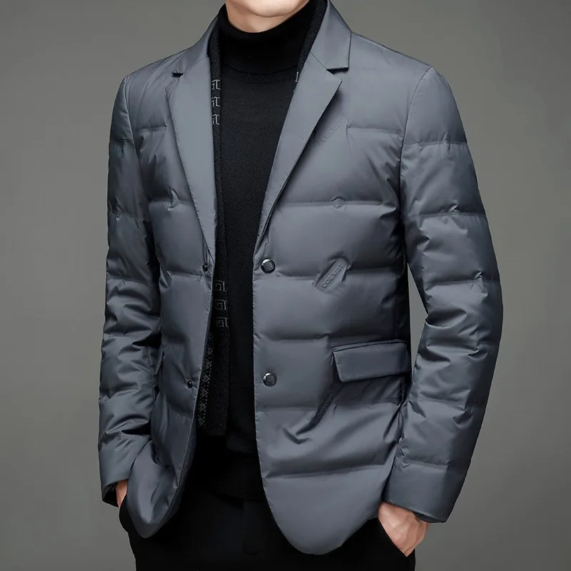 Winter New Style  White Duck Down Men's High-End Quality Scarf Collar Casual Suit Jacket