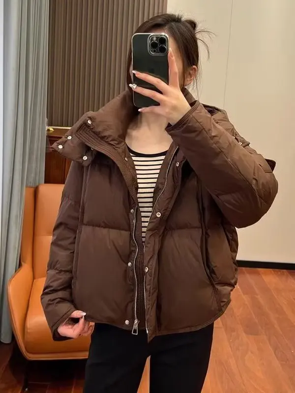 

plus Size Women's American Retro Hooded Cotton Jacket Loose Fit Versatile Winter Outerwear Bread Style Zipper Closure Long Sl...