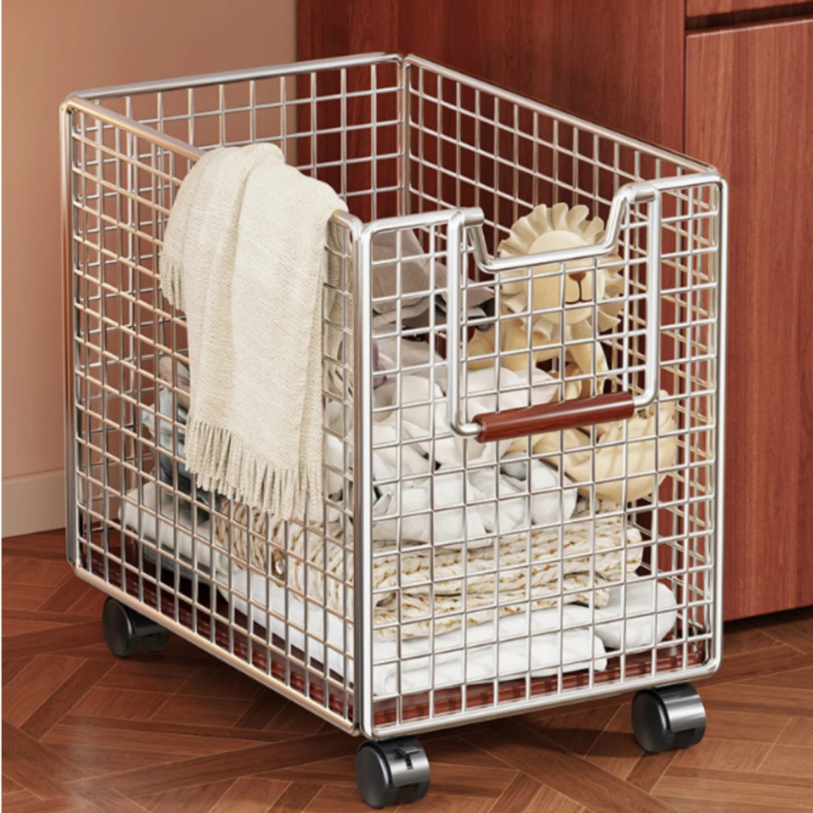 Rolling Wire Basket Trolley openworkGrid Metal Utility Trolley Rolling Storage Basket Rectangular Casters