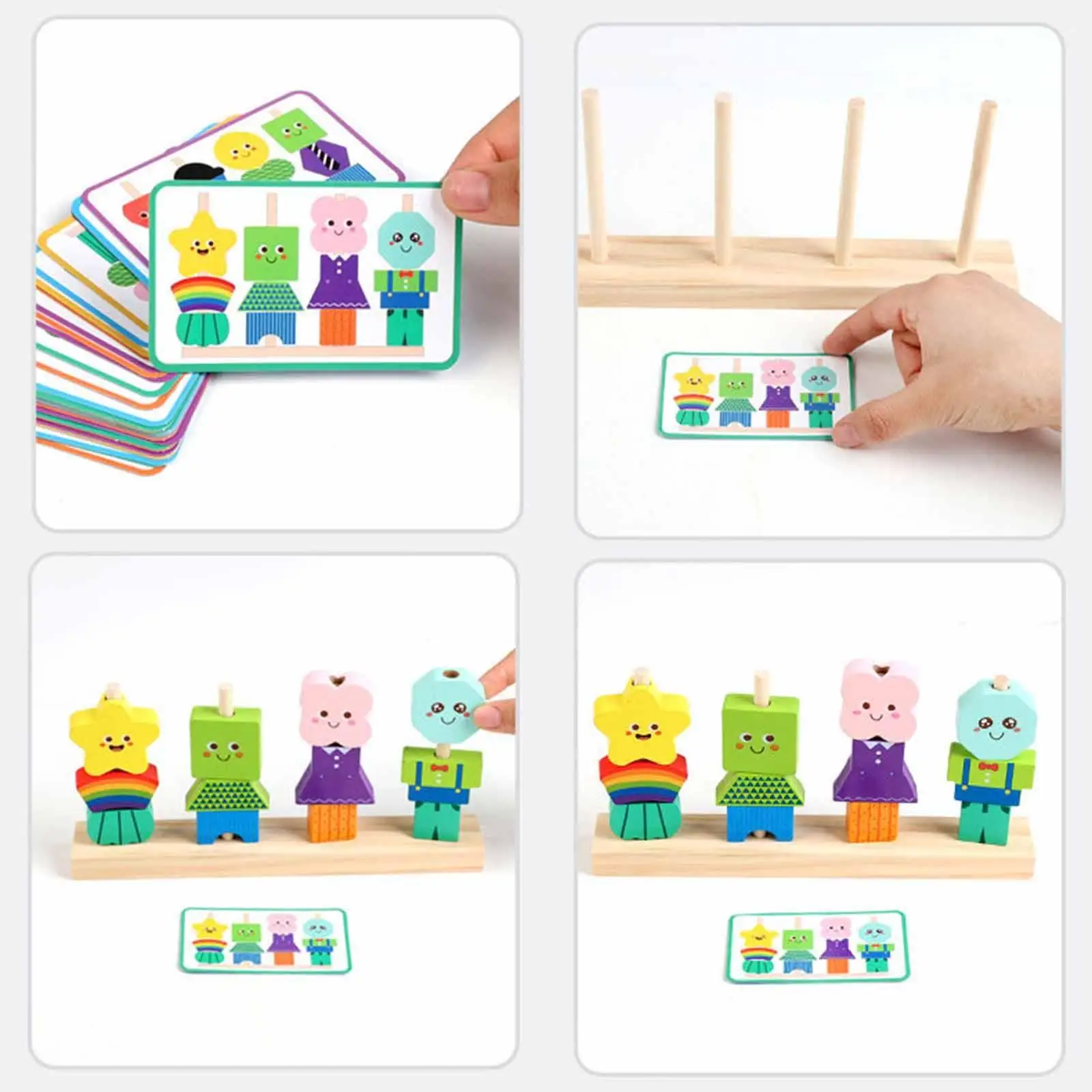 

Wooden Beads Sequencing Toy Set Stacking Block Toy Shape Stacker Early