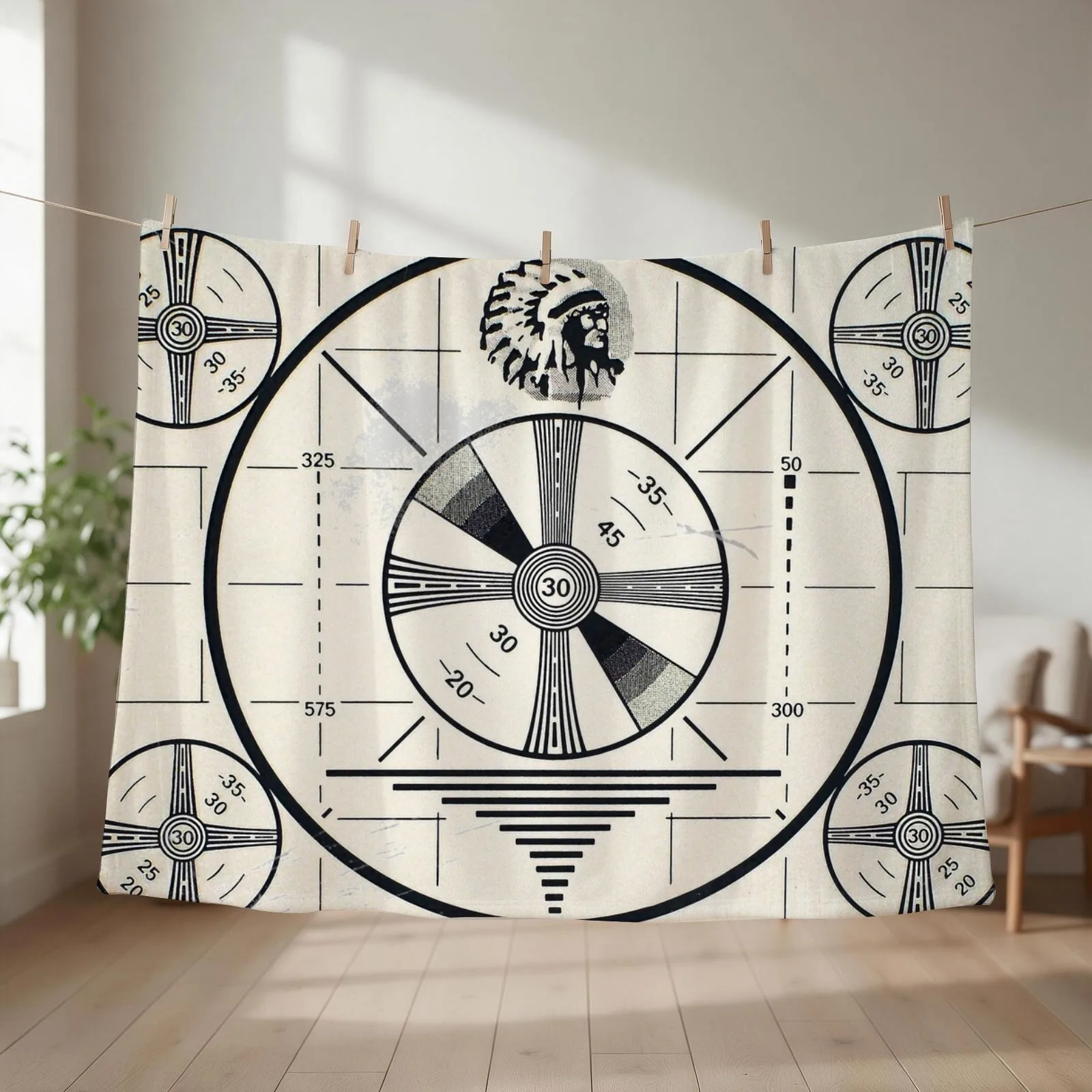 Retro TV Monoscope Test Pattern Throw Blanket couch cozy soft plush fuzzy picnic outdoor blanket