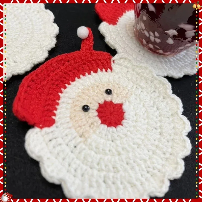 2025 Posavasos navideños hechos a mano de ganchillo, tapetes aislados para tazas para té/café, decoración navideña para el hogar, decoración festiva para el hogar