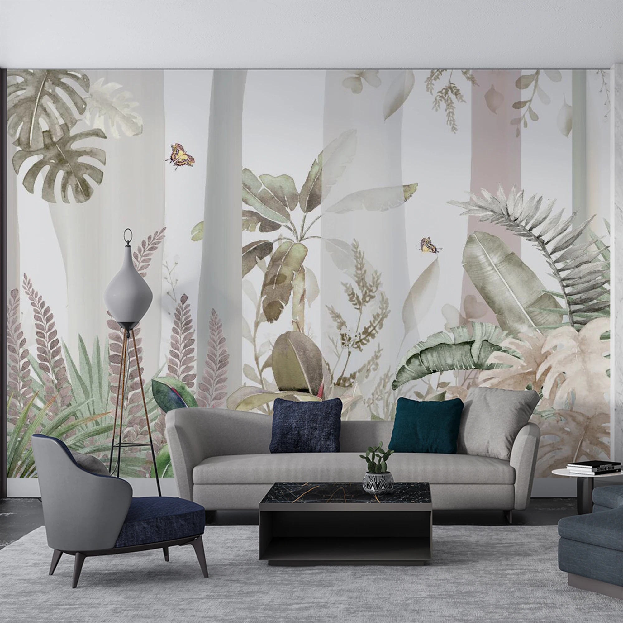 Tropical Jungle Plant Wallpaper Custom3D Peel Stick Wall Mural Watercolor Monstera Butterfly Living Room  Home Wall Decoration